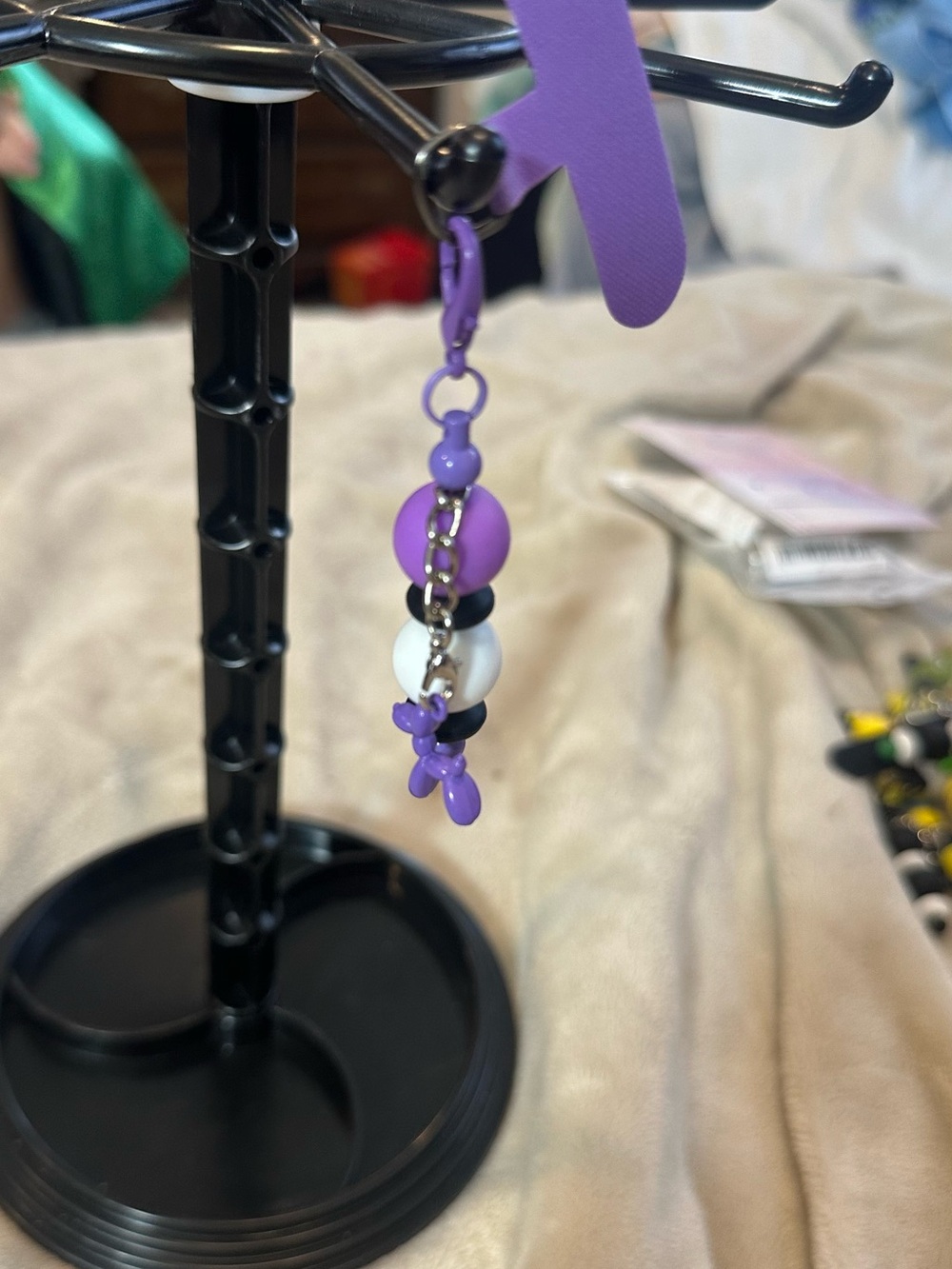 Purple Beaded phone charm with  Dangle balloon dog Charm